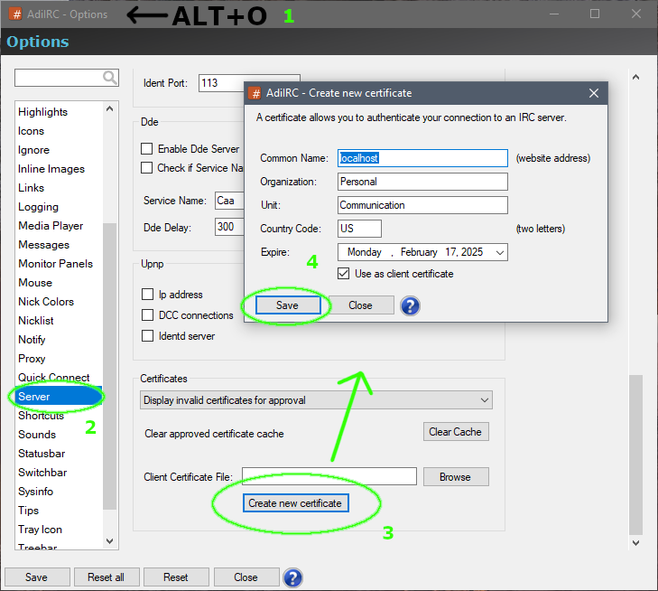 Step 1 is to create a cert in the options dialog